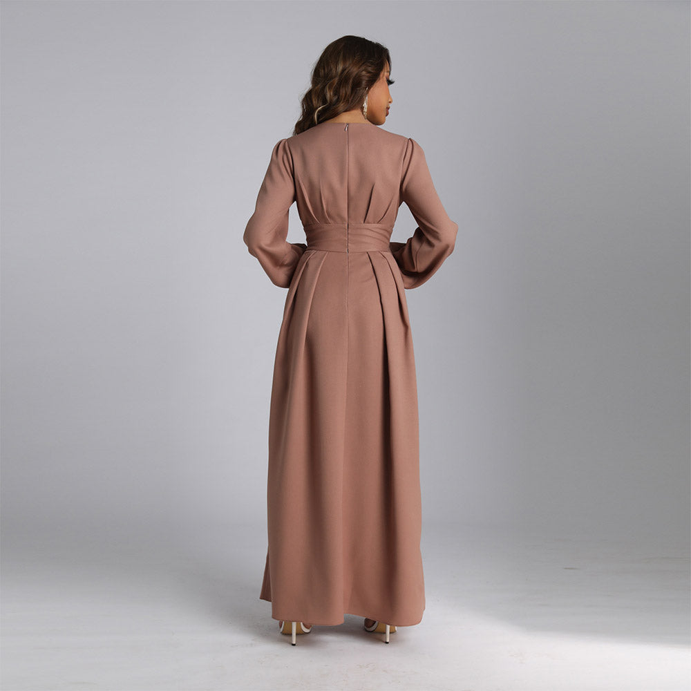 Slimming, waist-cinching, solid color, elegant long dress for Muslims