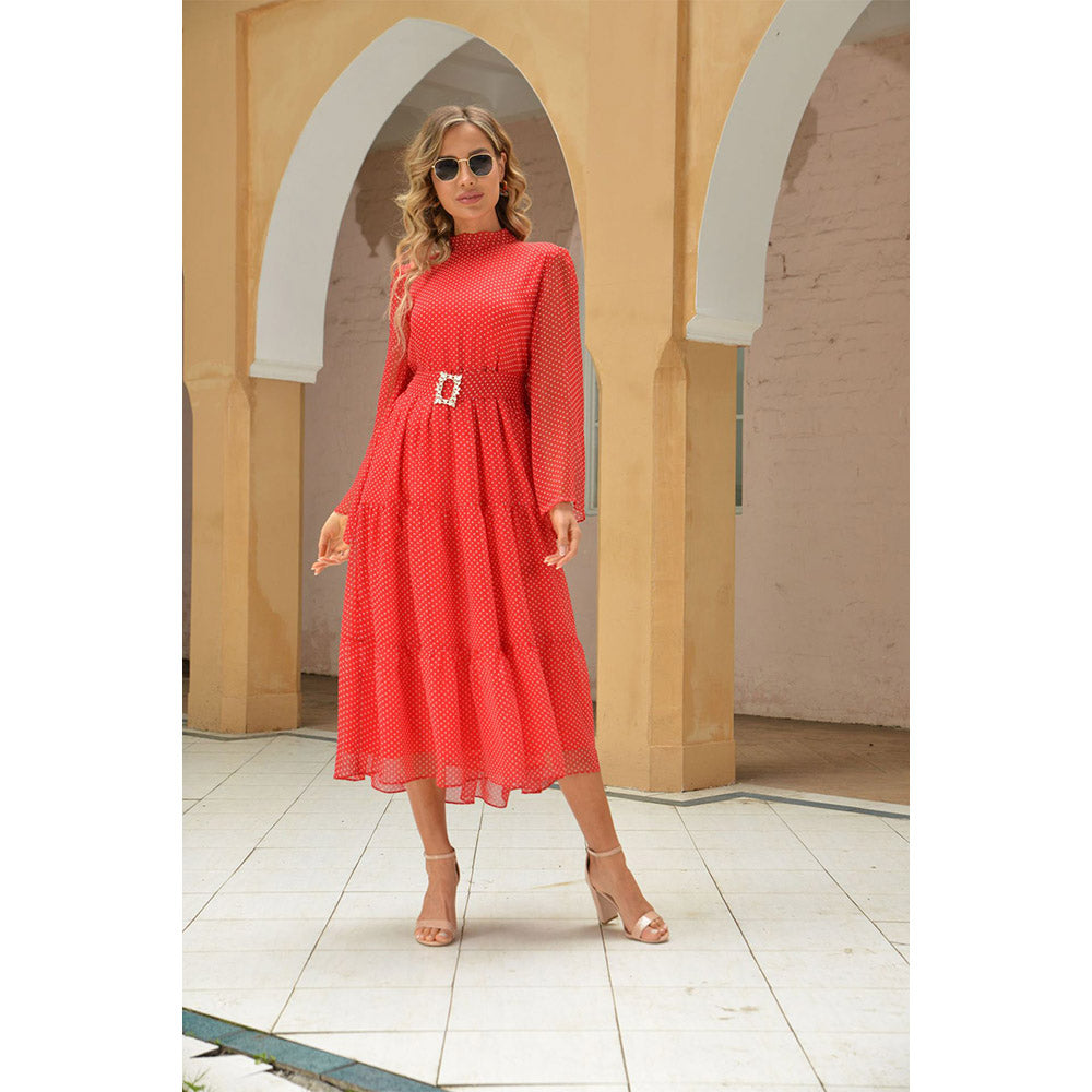 Polka Dot Chiffon Muslim Fashion Women's Dress