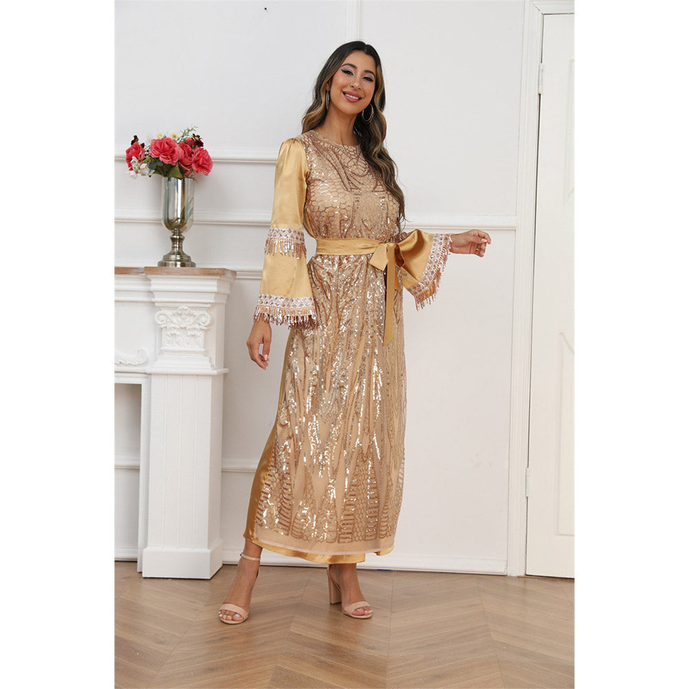 Embroidered elegant long robe Muslim dress for fashionable women