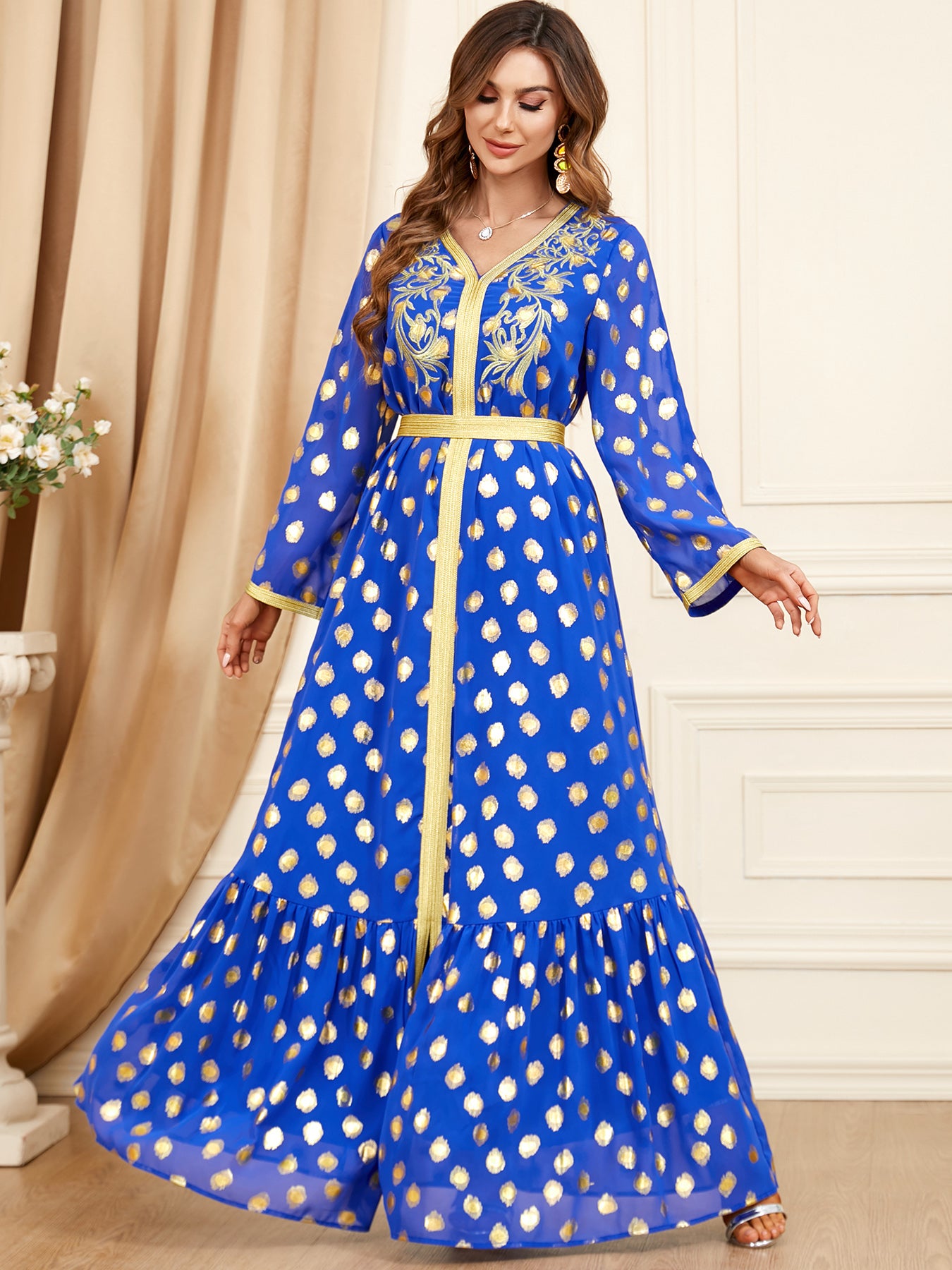 Jalabiya Temperament Patchwork Hot stamping Comfortable Dress