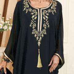 Jalabiya black cotton blend tassel dress