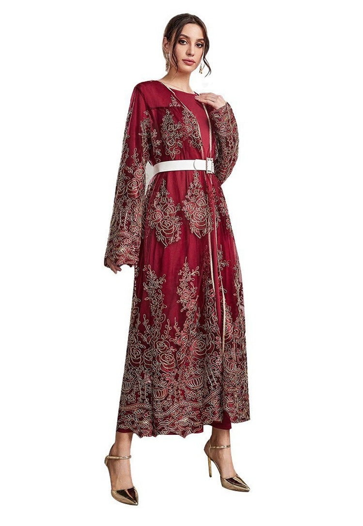 Jalabiya Embroidery Fashion Casual Mesh  dress