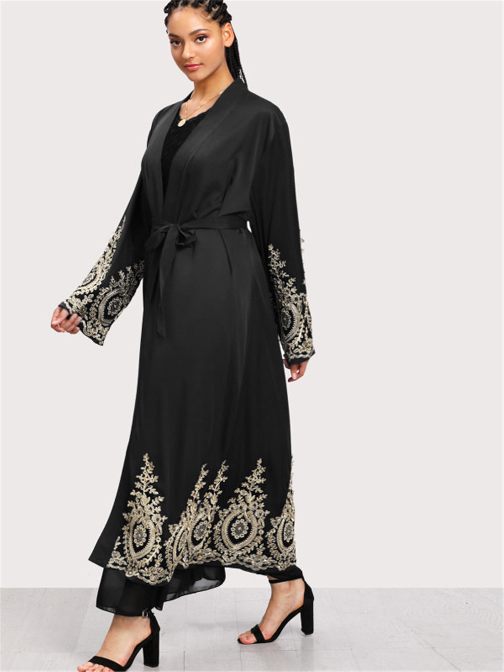 Jalabiya printing Slim Fit Lace Panel Fashion Cardigan dress