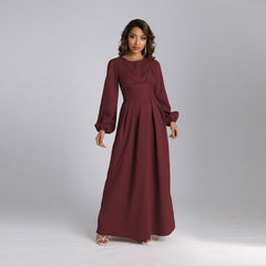 Slimming, waist-cinching, solid color, elegant long dress for Muslims