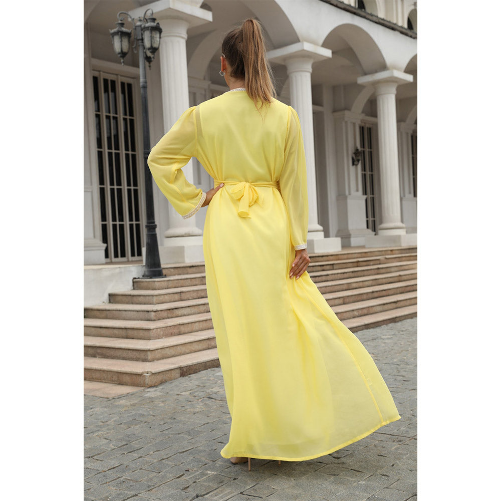 Muslim women's elegant and fashionable long yellow dress