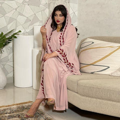 Jalabiya Pink Chiffon Dress With Headscarf