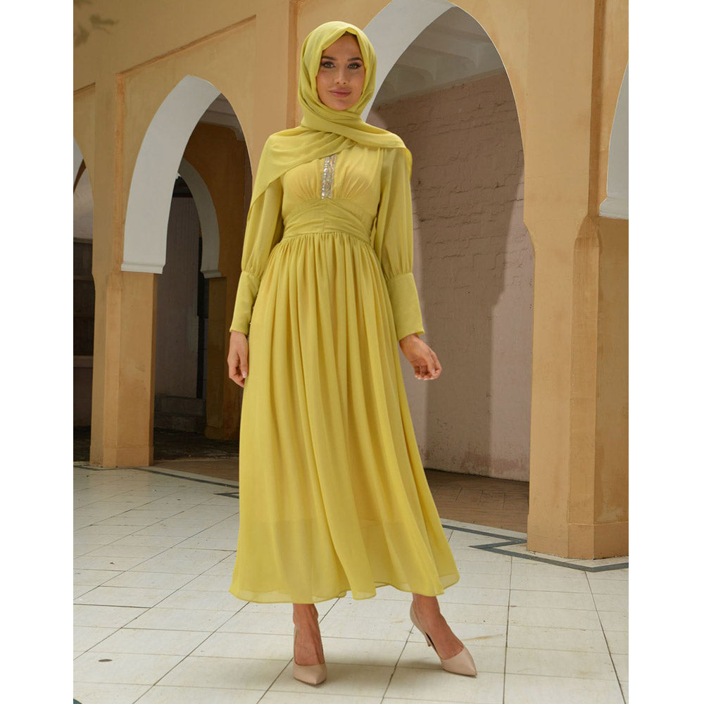 High-end chiffon solid color, elegant and sophisticated ladies' dress