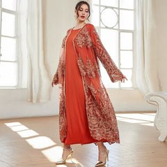 Jalabiya Embroidery Fashion Casual Mesh  dress