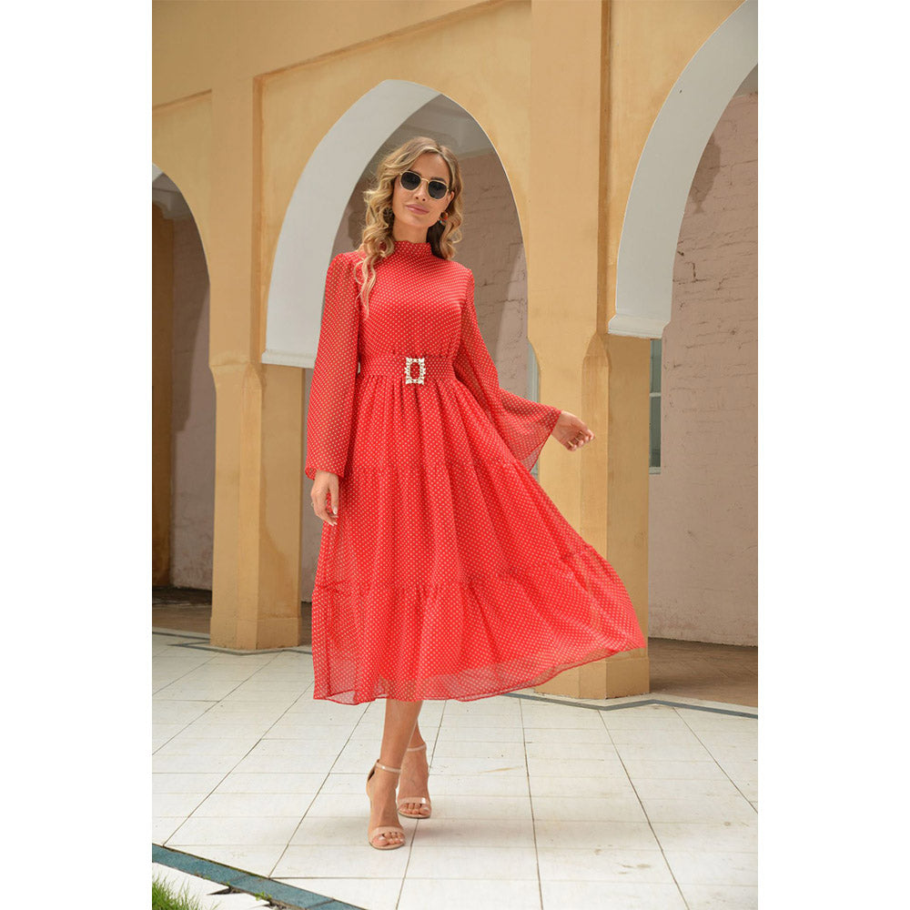 Polka Dot Chiffon Muslim Fashion Women's Dress