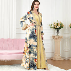 Jalabiya Patchwork Fashion Satin Printing Dress