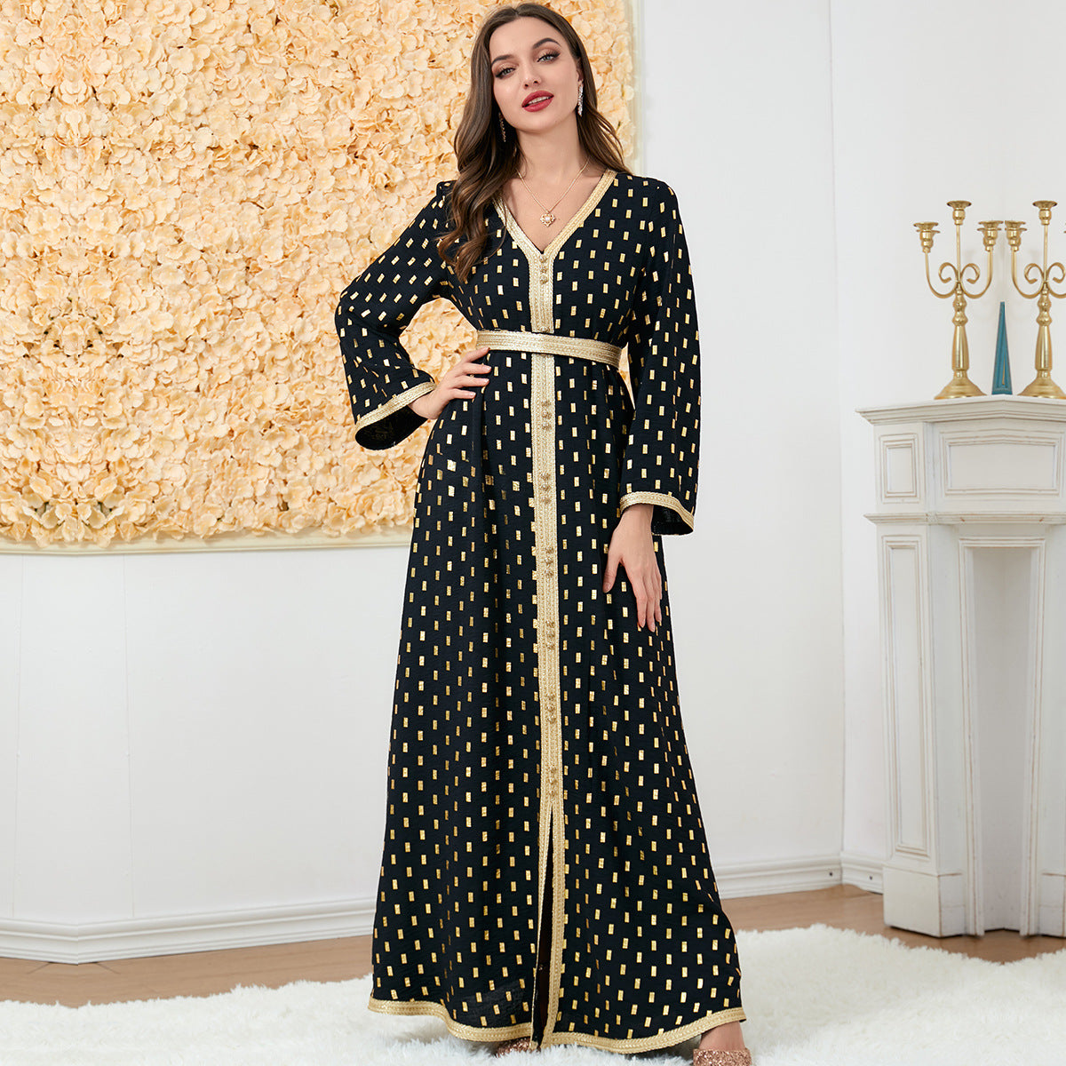 Jalabiya Hot stamping  Geometric pattern woven fabric dress