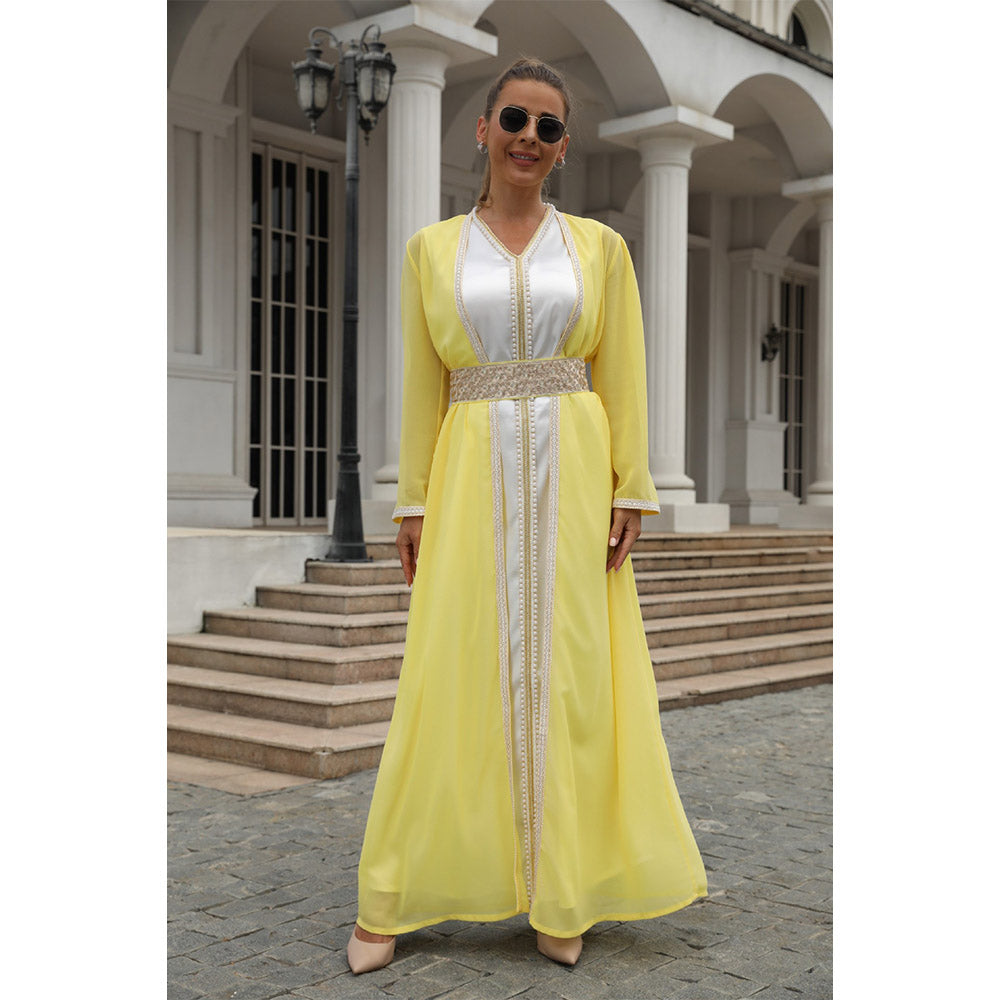 Muslim women's elegant and fashionable long yellow dress