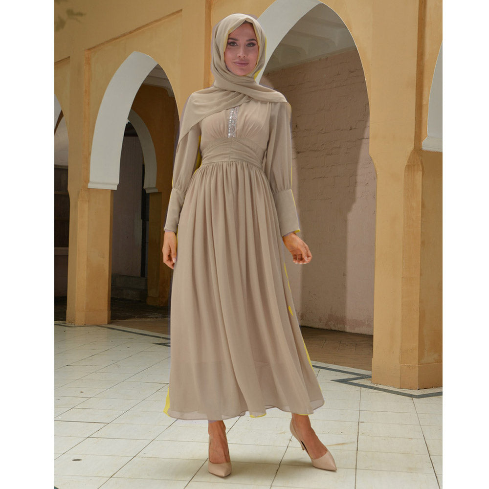 High-end chiffon solid color, elegant and sophisticated ladies' dress