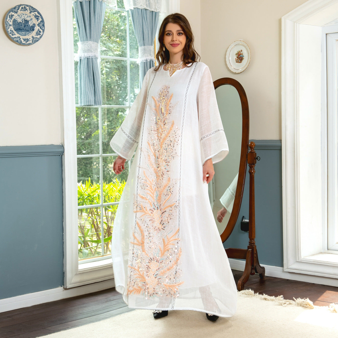 Mesmerizing jalabiya, Beadwork embroidery , Fashion-forward beaded accents, Elegant gown silhouette , Truly unique design