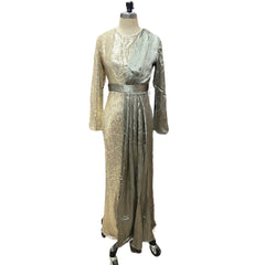 Muslim Fashion Elegant Women's Dress with Embroidery and Sequin Patchwork