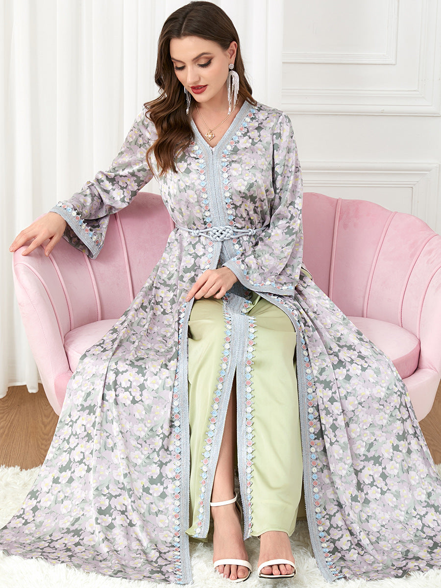 Jalabiya Patchwork Printing Two-piece Set Fashion Dress