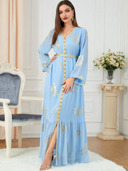 Jalabiya printing Light blue solid color printing dress