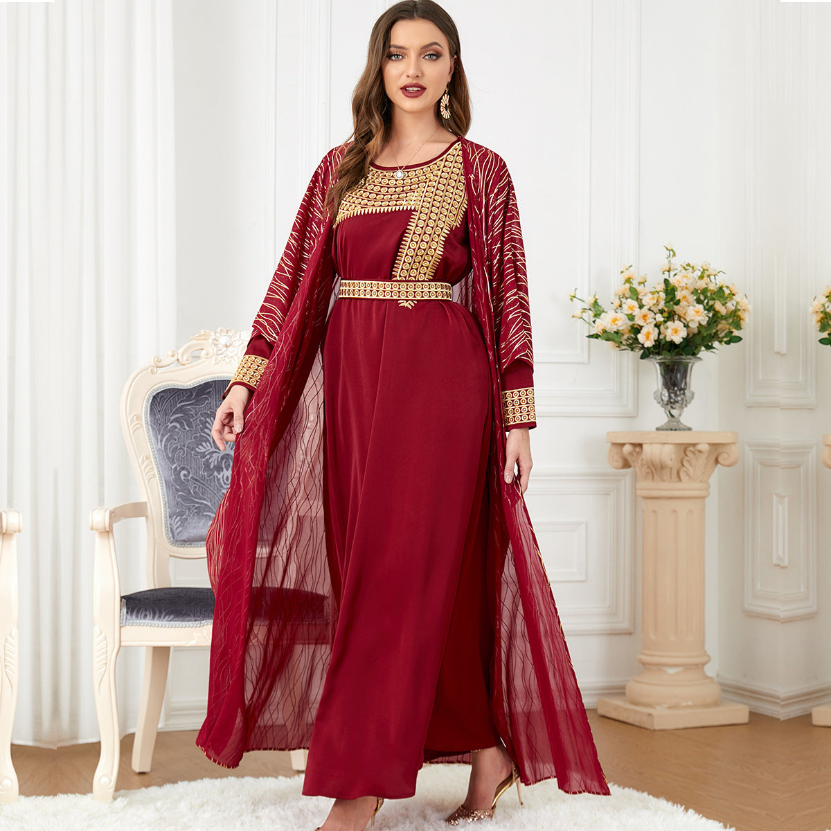 Jalabiya Hot stamping Embroidery Satin Chiffon Dress