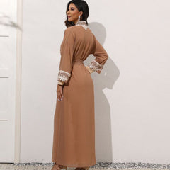 Muslim embroidered lace-up waist-cinching dress