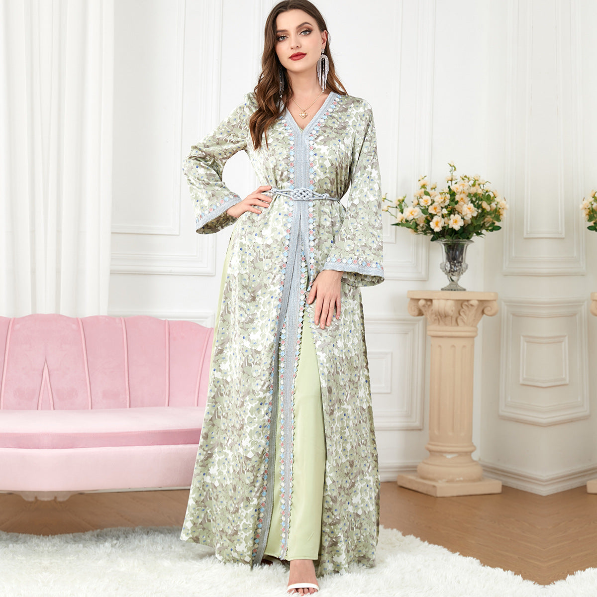 Jalabiya Printing Two-piece Set Patchwork Soft Dress