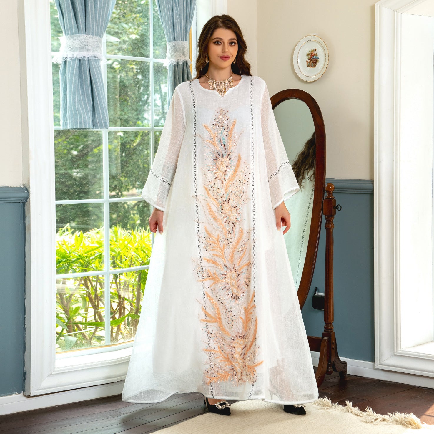 Mesmerizing jalabiya, Beadwork embroidery , Fashion-forward beaded accents, Elegant gown silhouette , Truly unique design