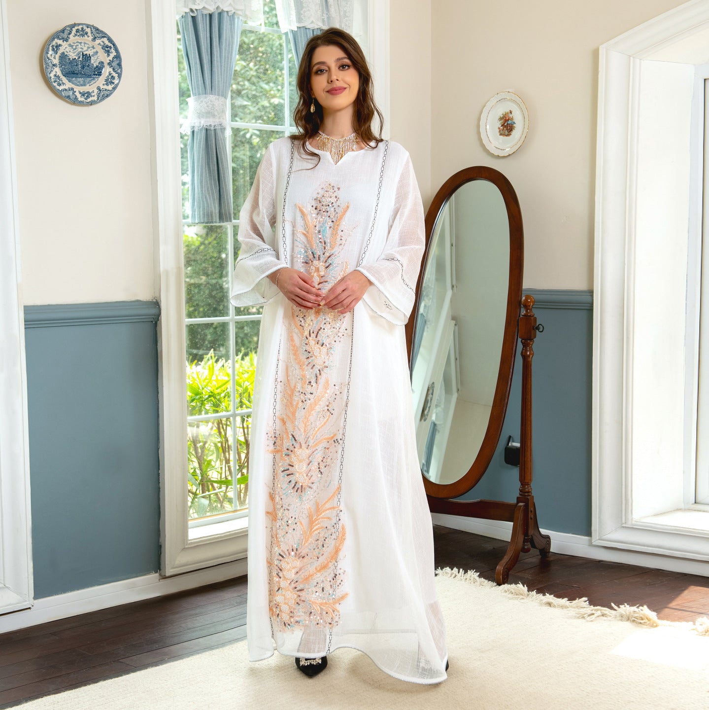 Mesmerizing jalabiya, Beadwork embroidery , Fashion-forward beaded accents, Elegant gown silhouette , Truly unique design