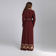 Elegant long robe with a solid color and embroidered waistline