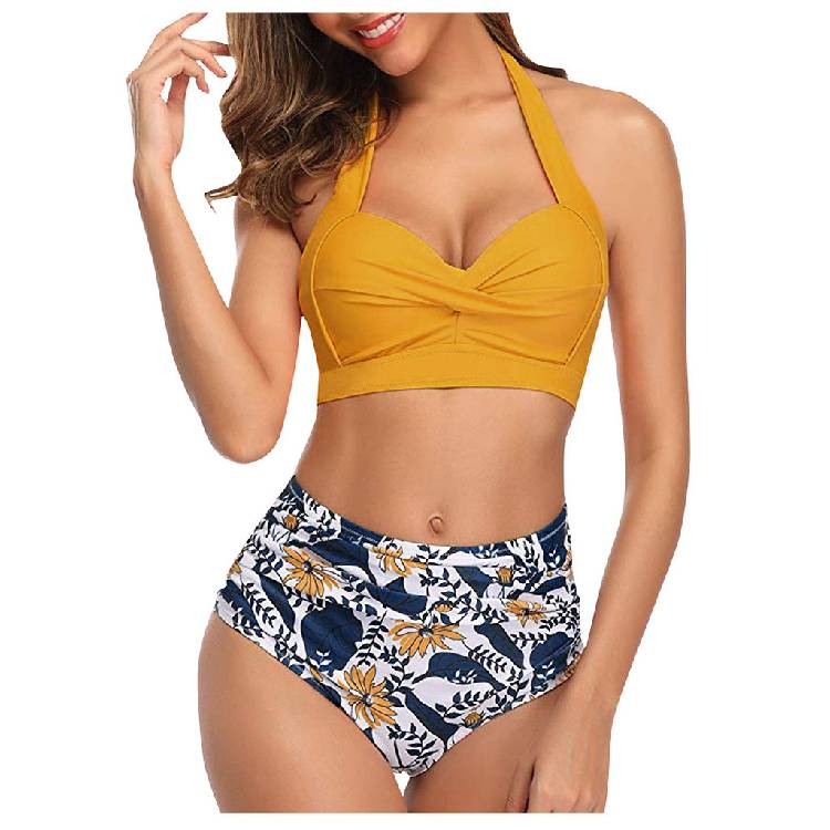 Leaf Print Bikini 2020 Female Swimsuit Women Swimwear Thong Push Up Bikinis Set High Waist Swimming Suits for Bathing Suit