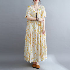 2023 جديد موري فتاة نمط رعوي صيف جديد أدبي وفني مقاس كبير سمين مم بالإضافة إلى الأسمدة وفستان قصير الأكمام مطبوع موسع