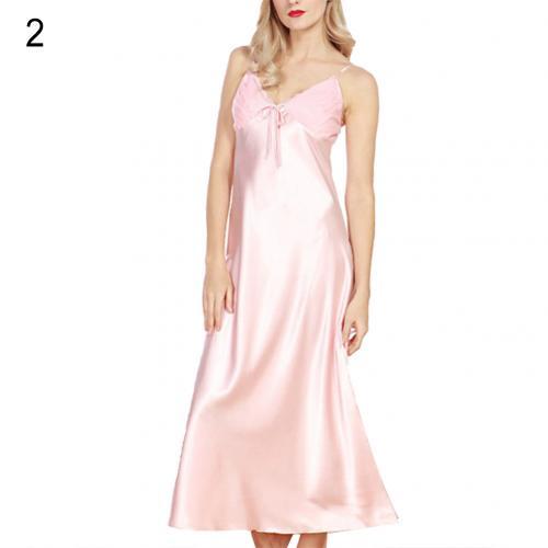 HOTSummer ثوب نوم حرير المرأة مطوي الخامس الرقبة أكمام ماكسي ثوب النوم الحرير ثوب النوم المرأة مطوي الخامس الرقبة بلا أكمام ماكسي Nig