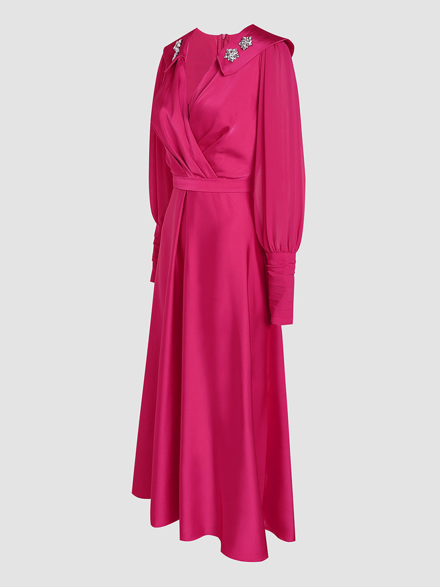 Rose Red Elegant Hot Diamond Neckline Waist  Dress