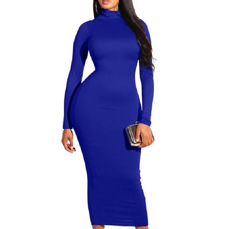 Bodycon Long Dress Women Long Sleeve Turtleneck Autumn Winter Dress 2019 Red Black White Club Party Midi Dress
