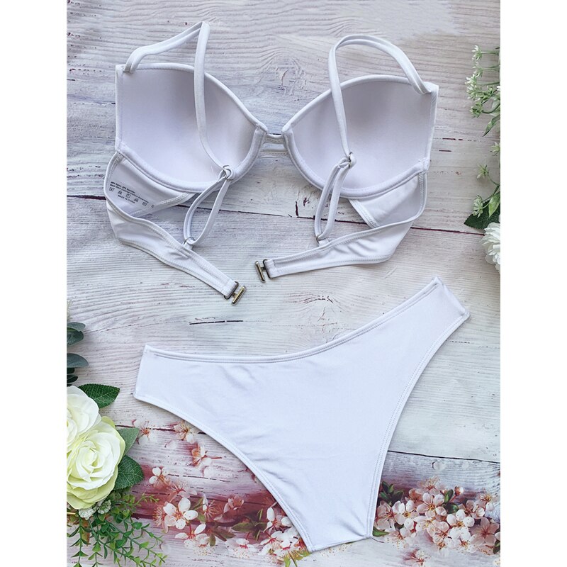 Sexy White Underwire Bra Cup Bikinis Swimsuits Women's Swimwear 2021 Summer Beach Swim Two-piece  Set Female Bathing Suits