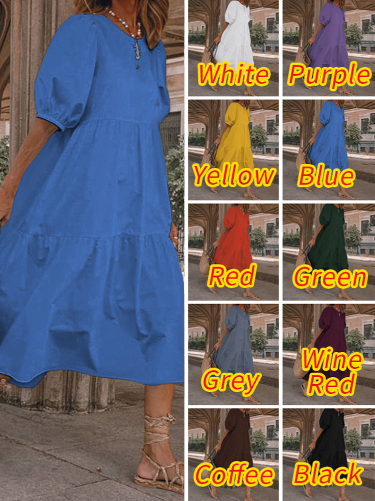 Summer Dresses Vintage Lantern Sleeves Mid Calf Dress Beach Boho Women Summer 2023 Casual Vest Oversized Robe