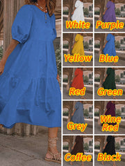Summer Dresses Vintage Lantern Sleeves Mid Calf Dress Beach Boho Women Summer 2023 Casual Vest Oversized Robe
