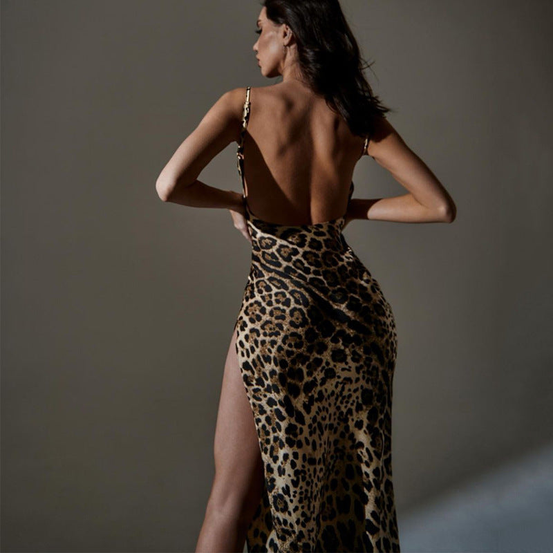 Leopard Zebra Print Women Strap Maxi Dress Side Slit Backless Bodycon Sexy Party Club Outfits Evening Festival Birthday