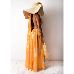 فستان فضفاض أوروبي وأمريكي للسيدات 2021 فستان بحمالات مطبوع جديد بدون أكمام وتنورة طويلة