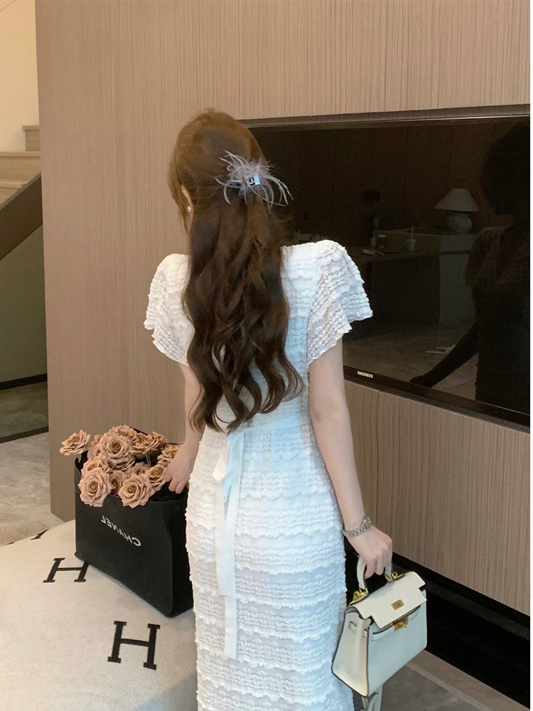 Dress women's new summer waist slimming high-end one-piece tie temperament long skirt