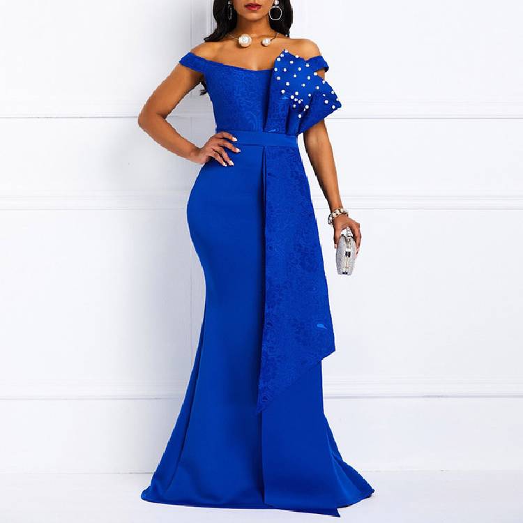 MD Bodycon Women Dress Elegant African Ladies Mermaid Beaded Lace Wedding Evening Party Maxi Dresses 2021 New Year Clothes