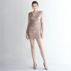 Hot selling new sequin long-sleeved party evening dress women's short dress party party small dress  dress