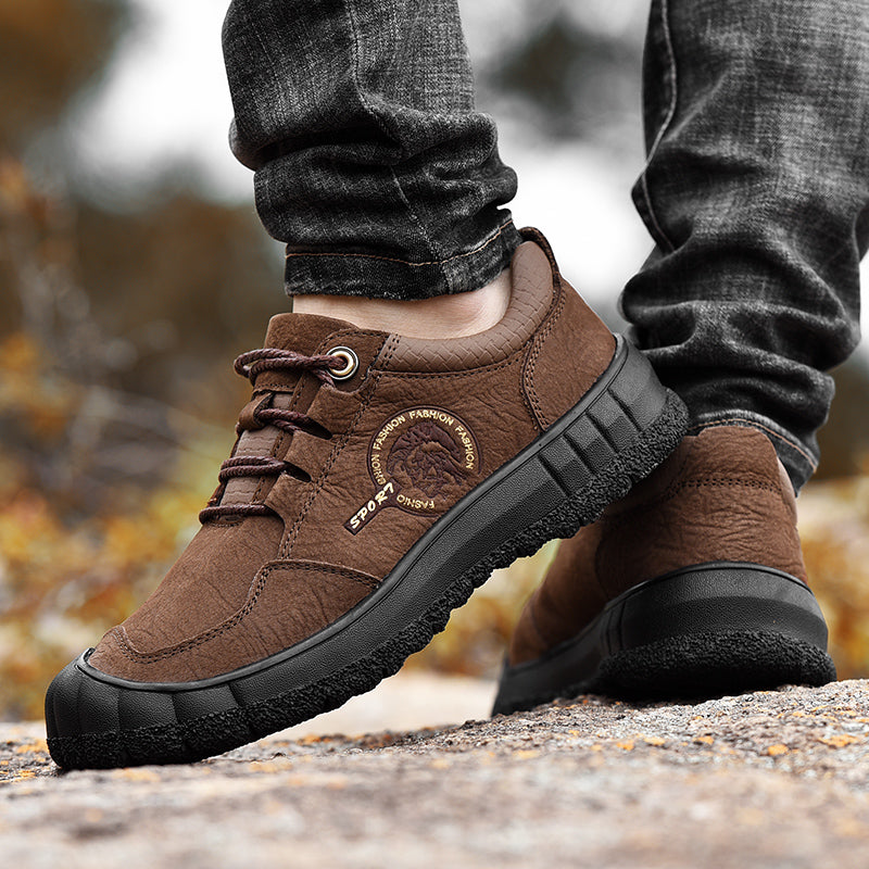 Leather shoes men's large size outdoor real cowhide first layer dad shoes non-slip high-top hiking shoes