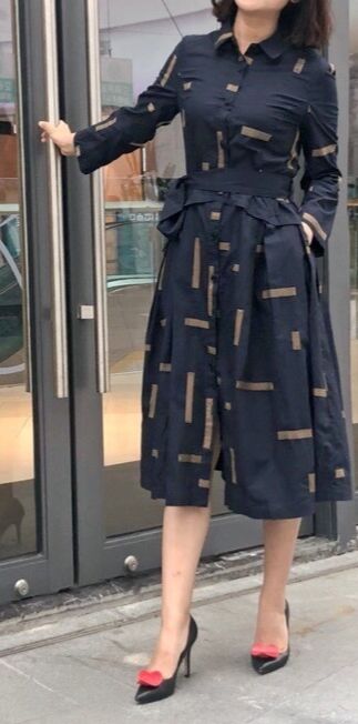 Elegant Fashion Geometric Print Belt Dress 2022 Spring Long Sleeve Lapel Loose Pullover Midi Dress Women Clothes 2r20 Print Irregular