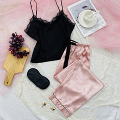 Women's sexy sleeveless home pajamas, lace suspenders, trousers, home clothes,  silk light and breathable nightdress