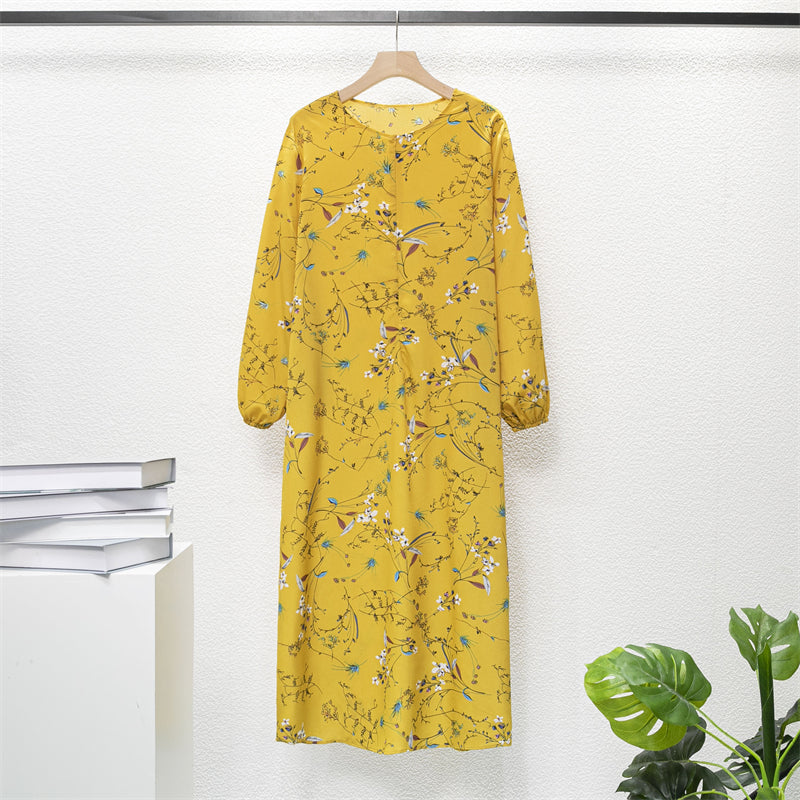 Spring Summer Muslim Dresses Full Sleeve Printed Floral Casual Long Loose Chiffon Dress Women Maxi Dresses With Pocket Mujer Vestidoes