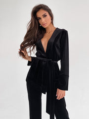 Velvet Women's Nightgown Set Solid Color Trouser Set Women's Velvet Bathrobe Set Women's Warm Nightgown Set 2 Pieces