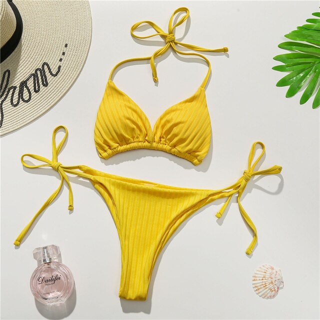 Sexy Solid Bikinis 2021 Swimsuits Women Beach  Set Swim Bathing Suits Female Swimwear Summer String Beach Biquini Swimming