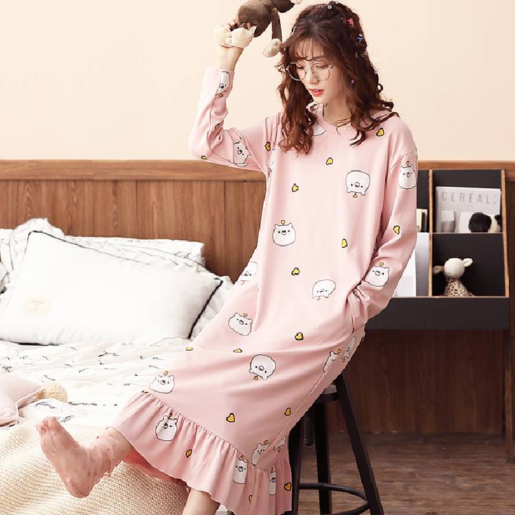 Plus Size Pyjamas Women Pijama Feminino Nightgown M 3XL Long Sleeved Nightgown Spring and Autumn Female Sleepwear