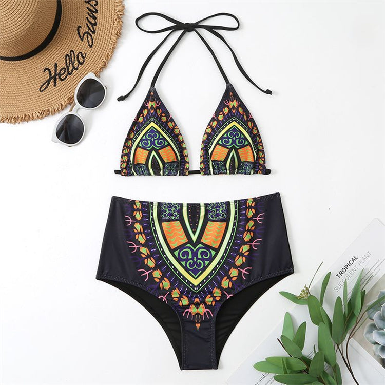 Hot Summer Europe and America Sexy High Waist Split Bikini Strap Ladies Swimwear