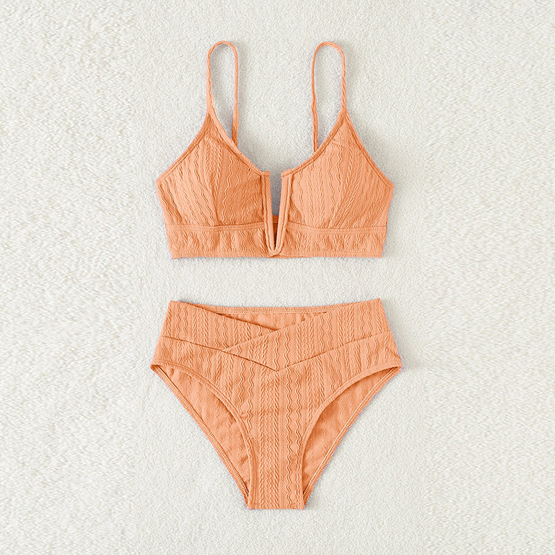 Waist Bikinis Swimwear Women Deep V Neck Solid Swimsuit 2023 Female  Push Up Beachwear Bathing Set Beach Wear