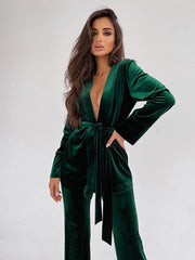 Velvet Women's Nightgown Set Solid Color Trouser Set Women's Velvet Bathrobe Set Women's Warm Nightgown Set 2 Pieces